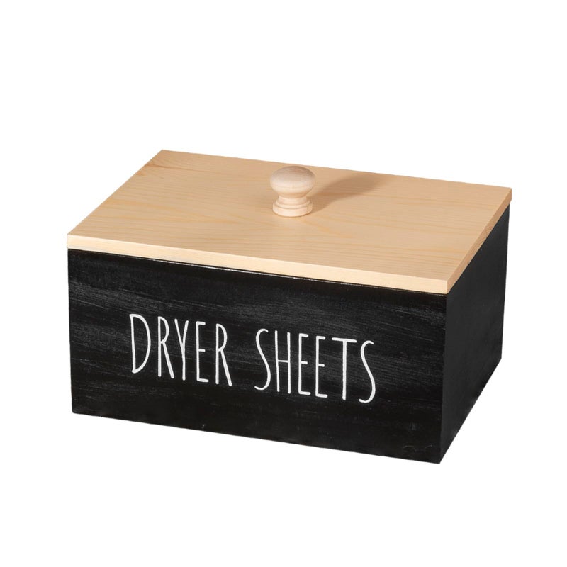 Zoocatia Laundry Room Decor Dryer Sheet Container، حامل موزع المنظفات الخشبي، منظمة وصندوق تخزين مع غطاء لكرات المجفف، كبسولات الغسيل، أسود - Image 1